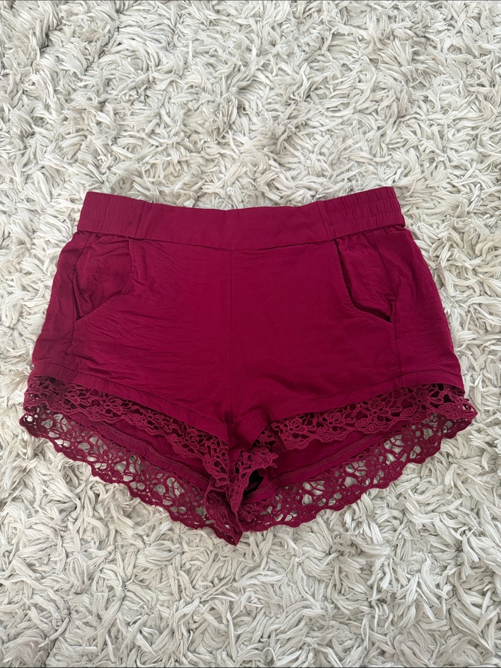 Express Women’s Burgundy Lace Trim Shorts